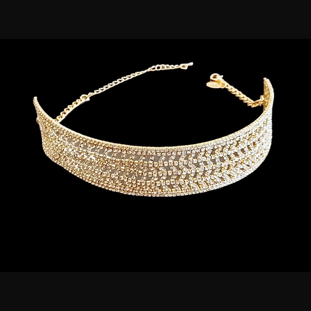 Lovisa Gold Tone White Pave Crystal Choker Necklace 12.5"-15.5"